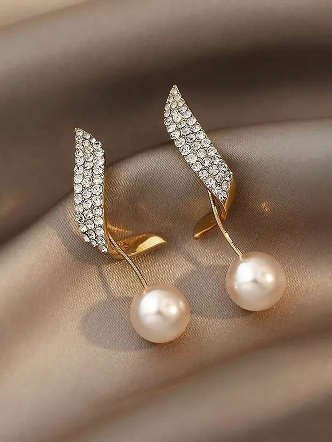 

Celestique Gold-Plated Pearls Contemporary Drop Earrings