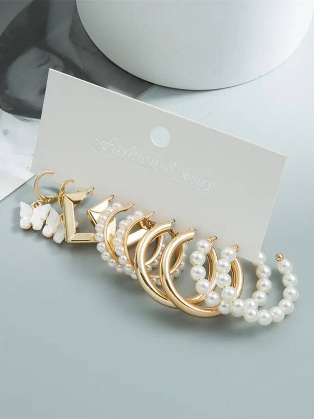 

Celestique Set Of 5 Contemporary Hoop Earrings, Gold