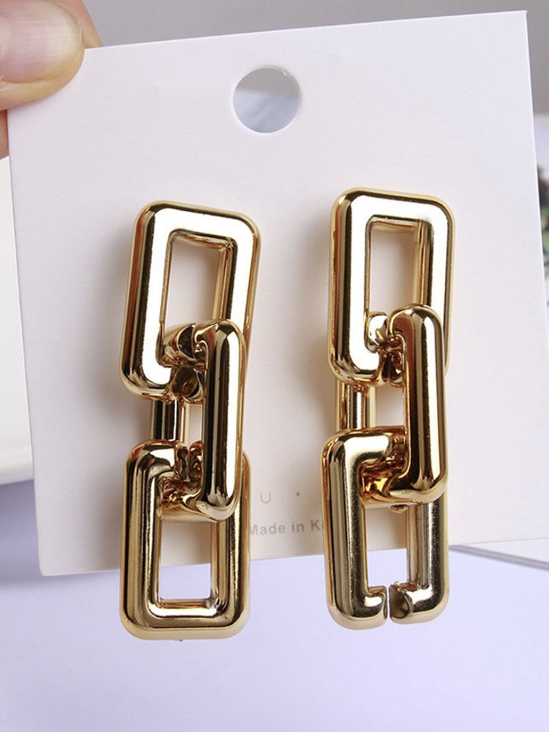 

Celestique Gold-Plated Contemporary Charming Korean Drop Earrings