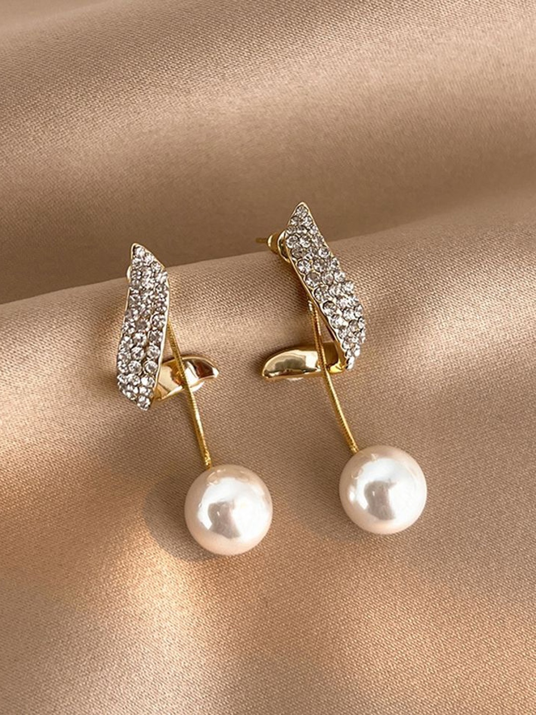 

Celestique Gold-Plated Stone Studded Contemporary Drop Earrings