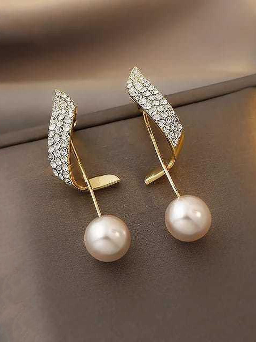 

Celestique Stone Studded Contemporary Drop Earrings, Gold
