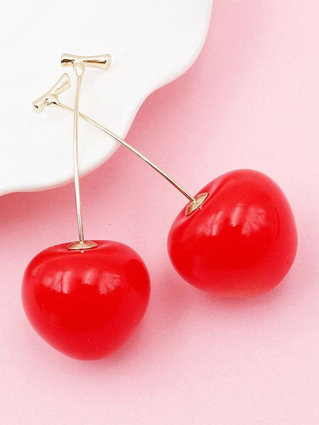 

Celestique Gold-Plated Cherry Design Korean Acrylic Drop Earrings