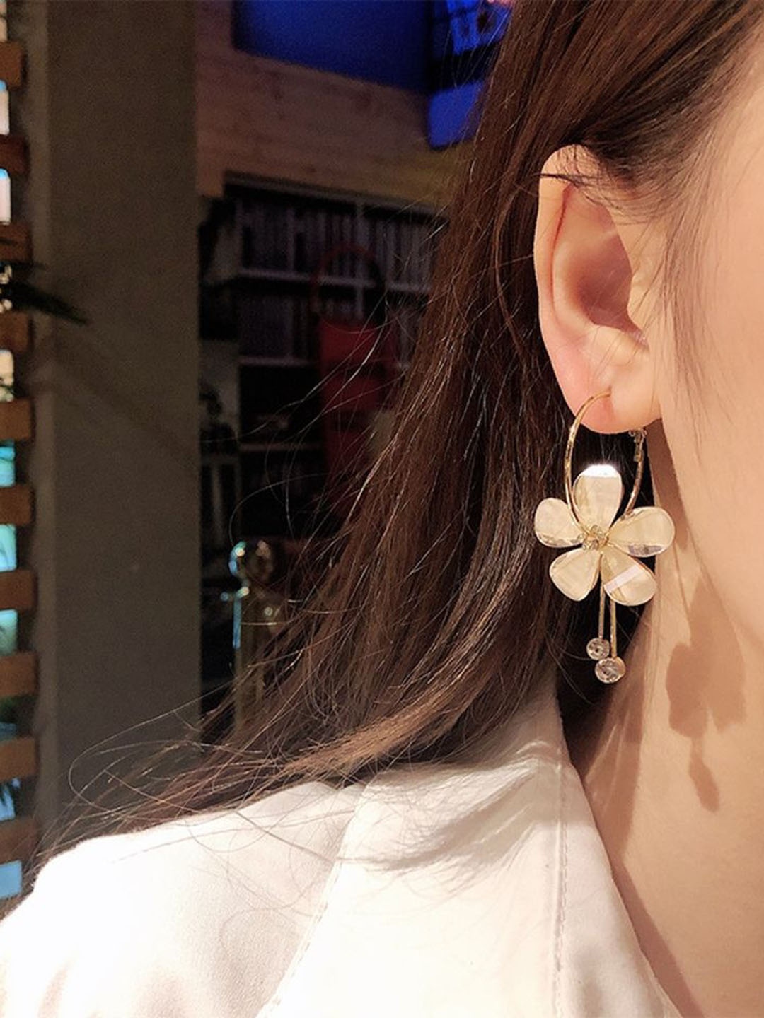 Celestique Flower Hoop Earrings, Gold