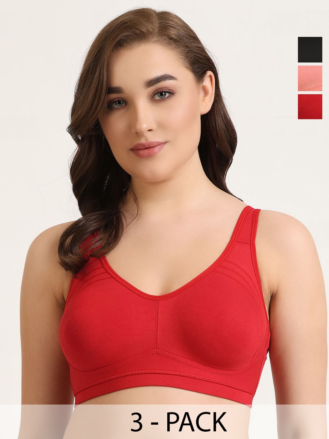 DressBerry Women Pack Of 3 Full Coverage Bra, Black