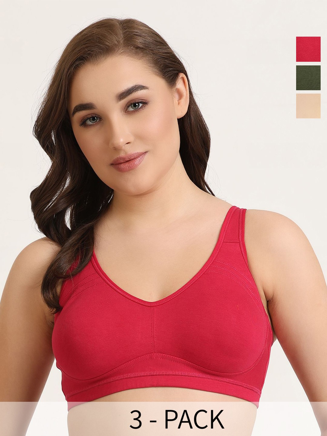 

DressBerry Pack Of 3 Full Coverage Non-Wired Everyday Bra, Green