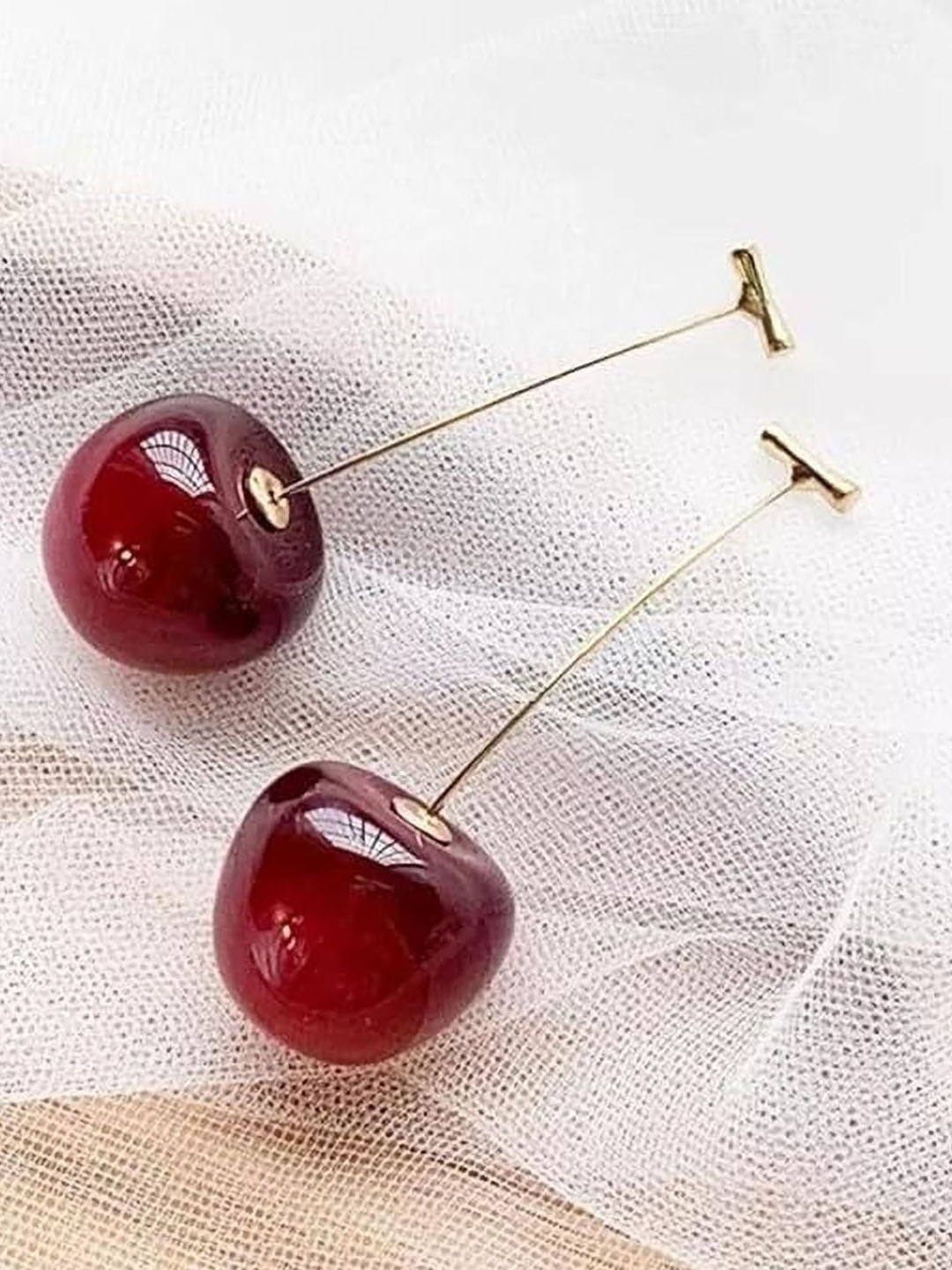 

Celestique Gold-Plated Contemporary Drop Earrings, Red