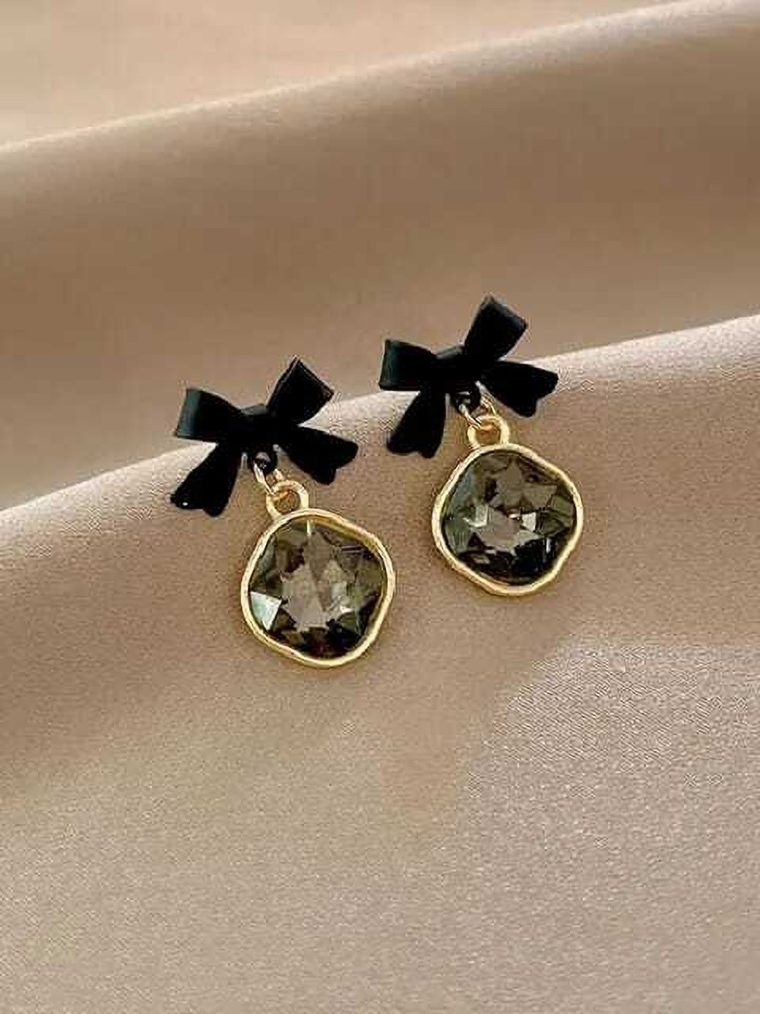 

Celestique Gold-Plated Contemporary Drop Earrings, Black