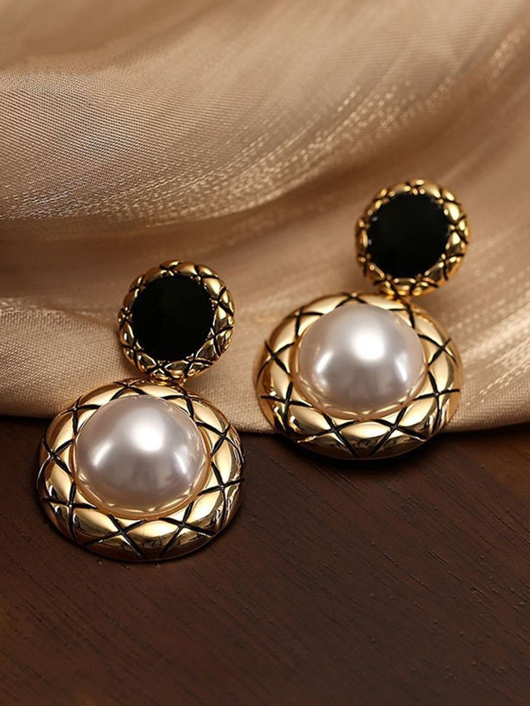 Celestique Gold-Plated Contemporary Drop Earrings, Black
