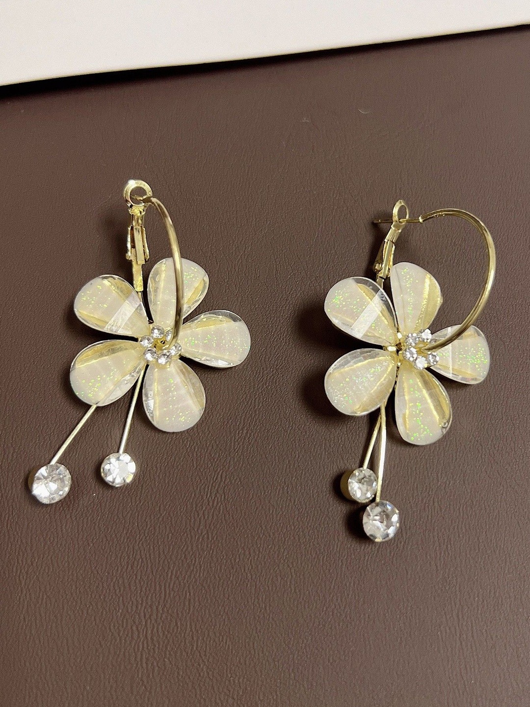 Celestique Floral Shaped Hoop Earrings, Gold