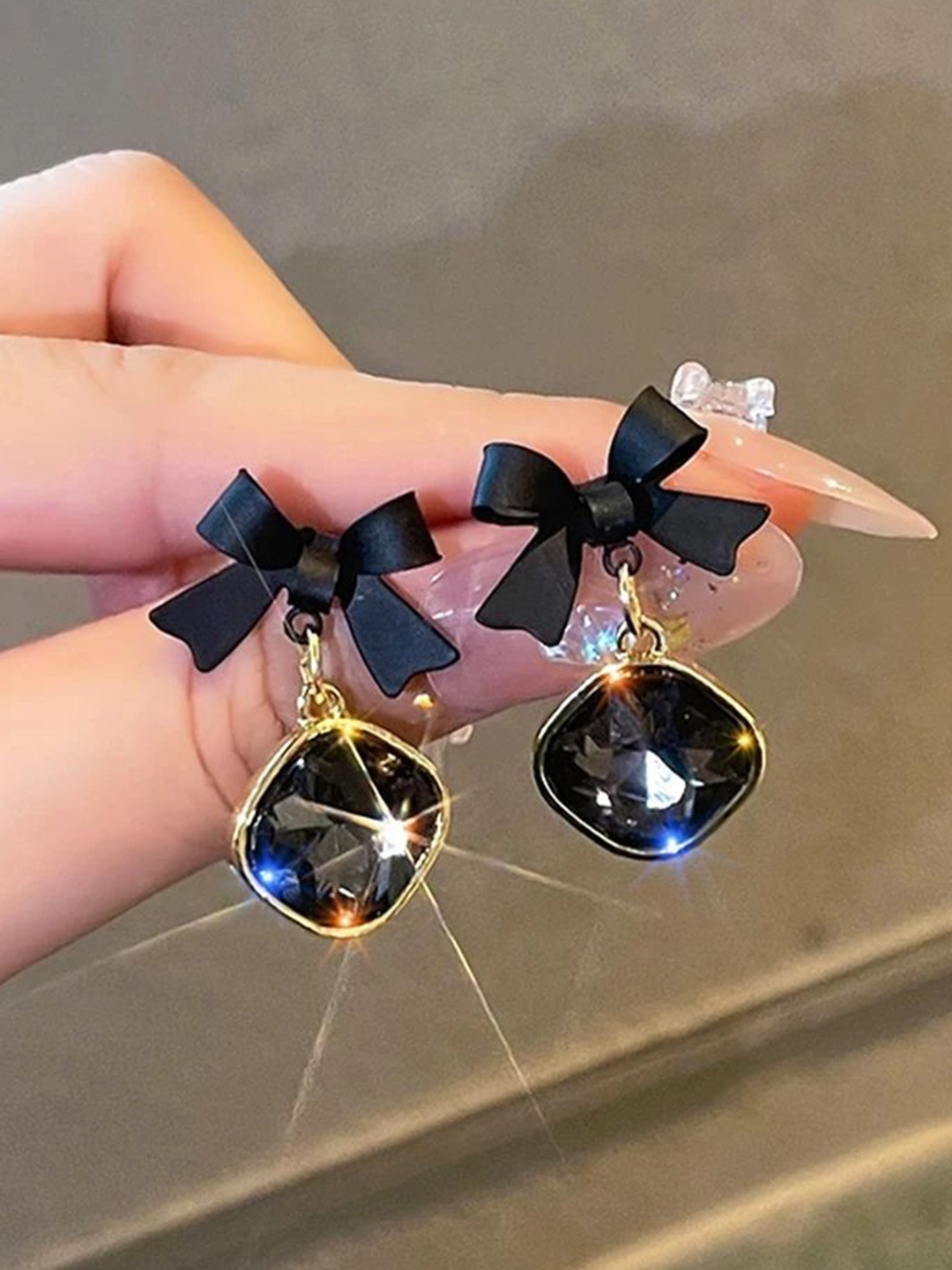 Celestique Gold-Plated Contemporary Drop Earrings, Black