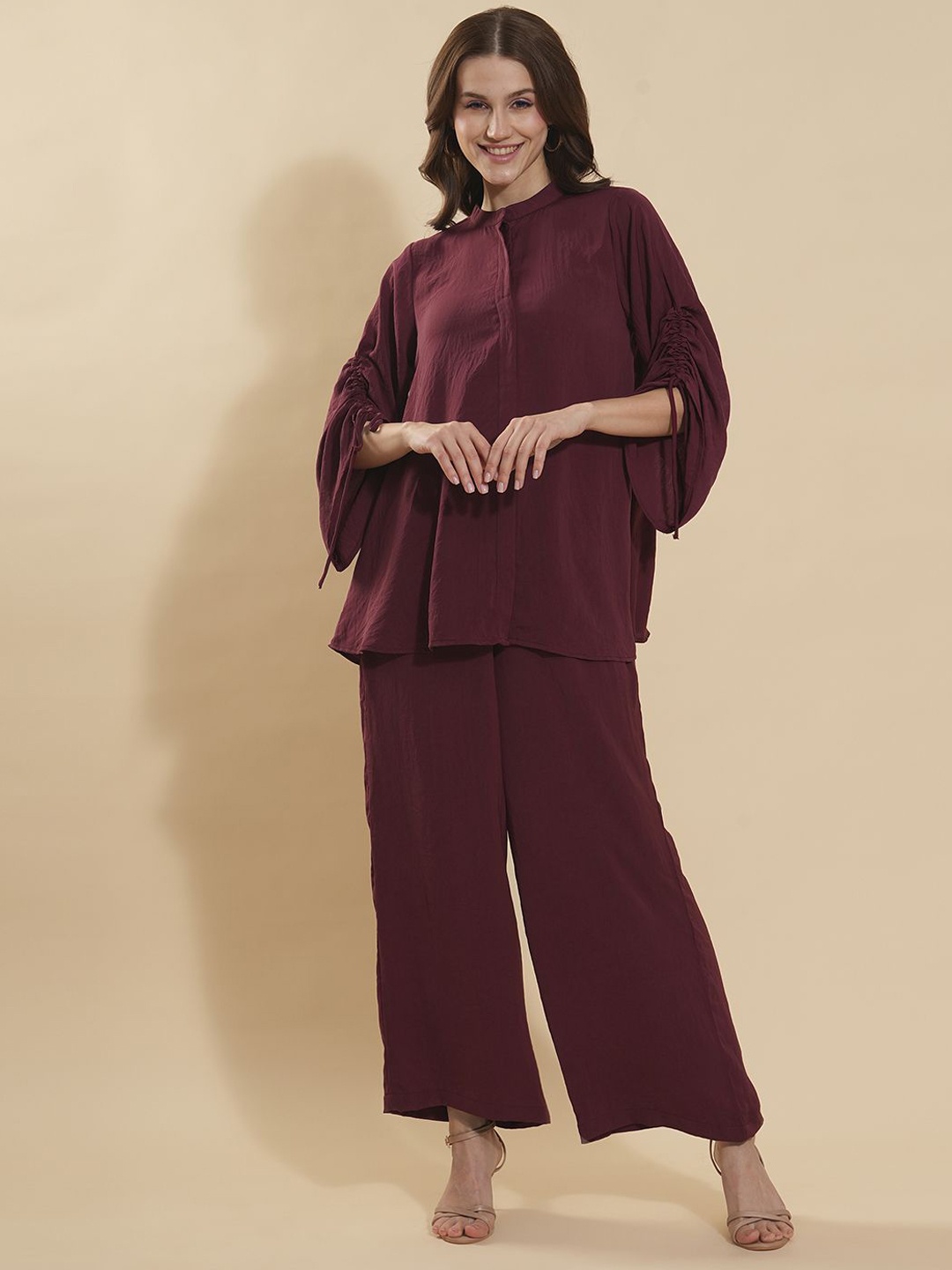 

Murcia Mandarin Collar Top & Trouser, Maroon
