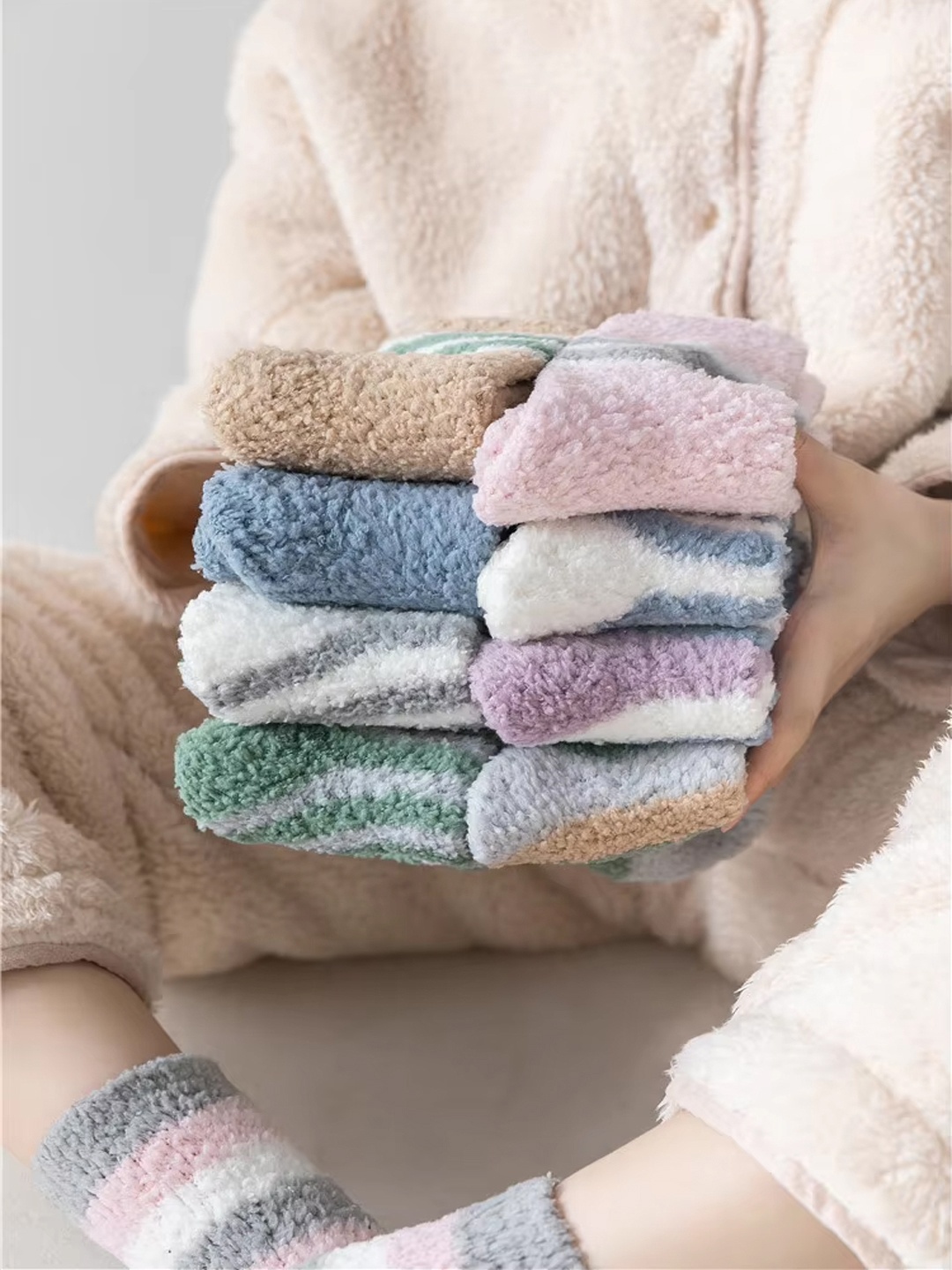 FIMS Unisex Pack Of 8 Striped Calf Length Winter Assorted Socks, Grey