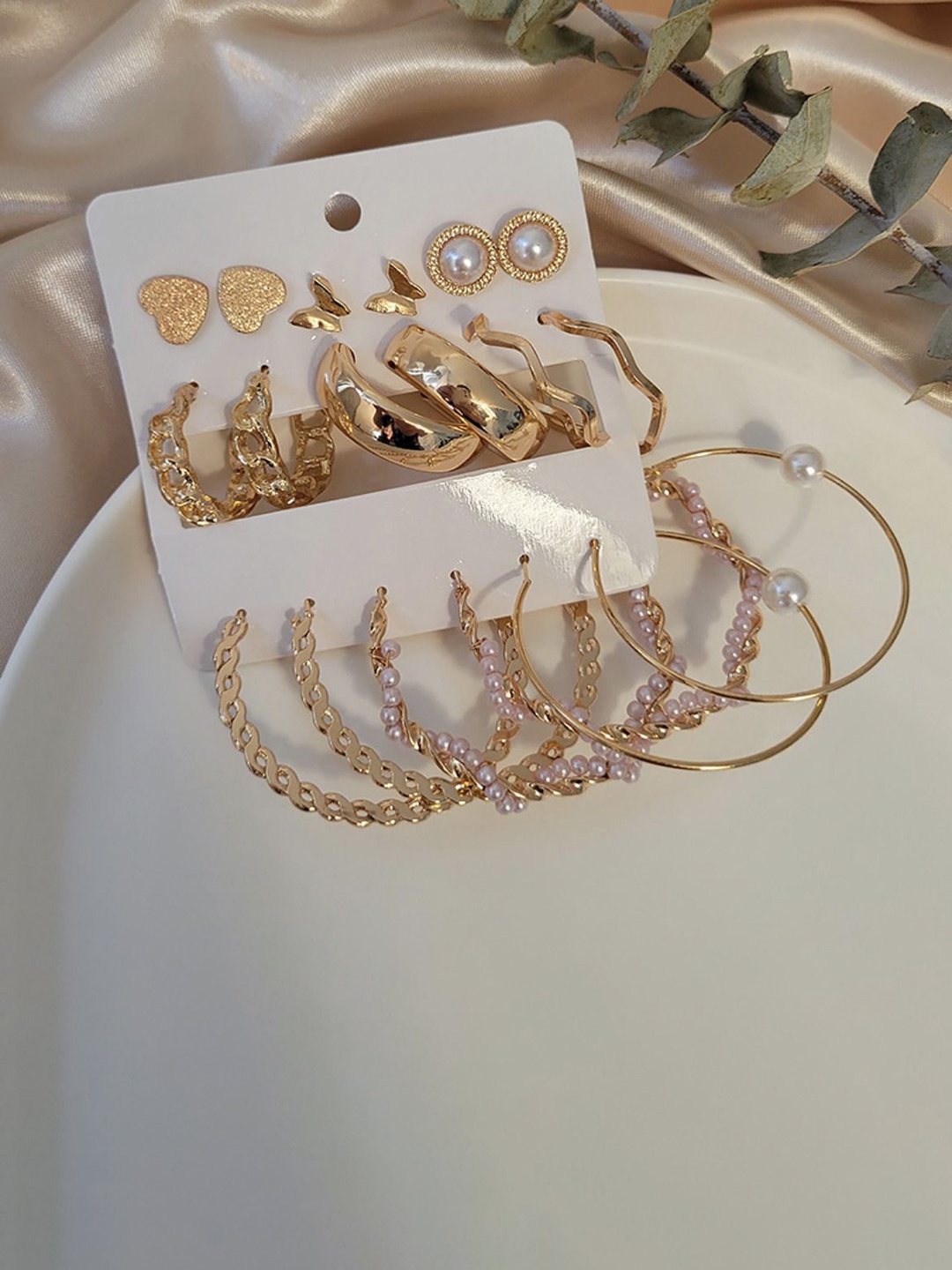 

Celestique Set Of 9 Gold-Plated Contemporary Hoop Earrings