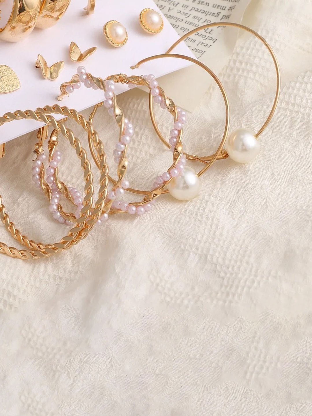 

Celestique Set Of 9 Gold-Plated Contemporary Hoop Earrings