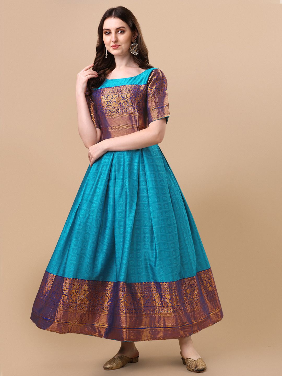 VIVARAA FASHION Self Design Jacquard Fit & Flare Maxi Ethnic Dresses, Blue