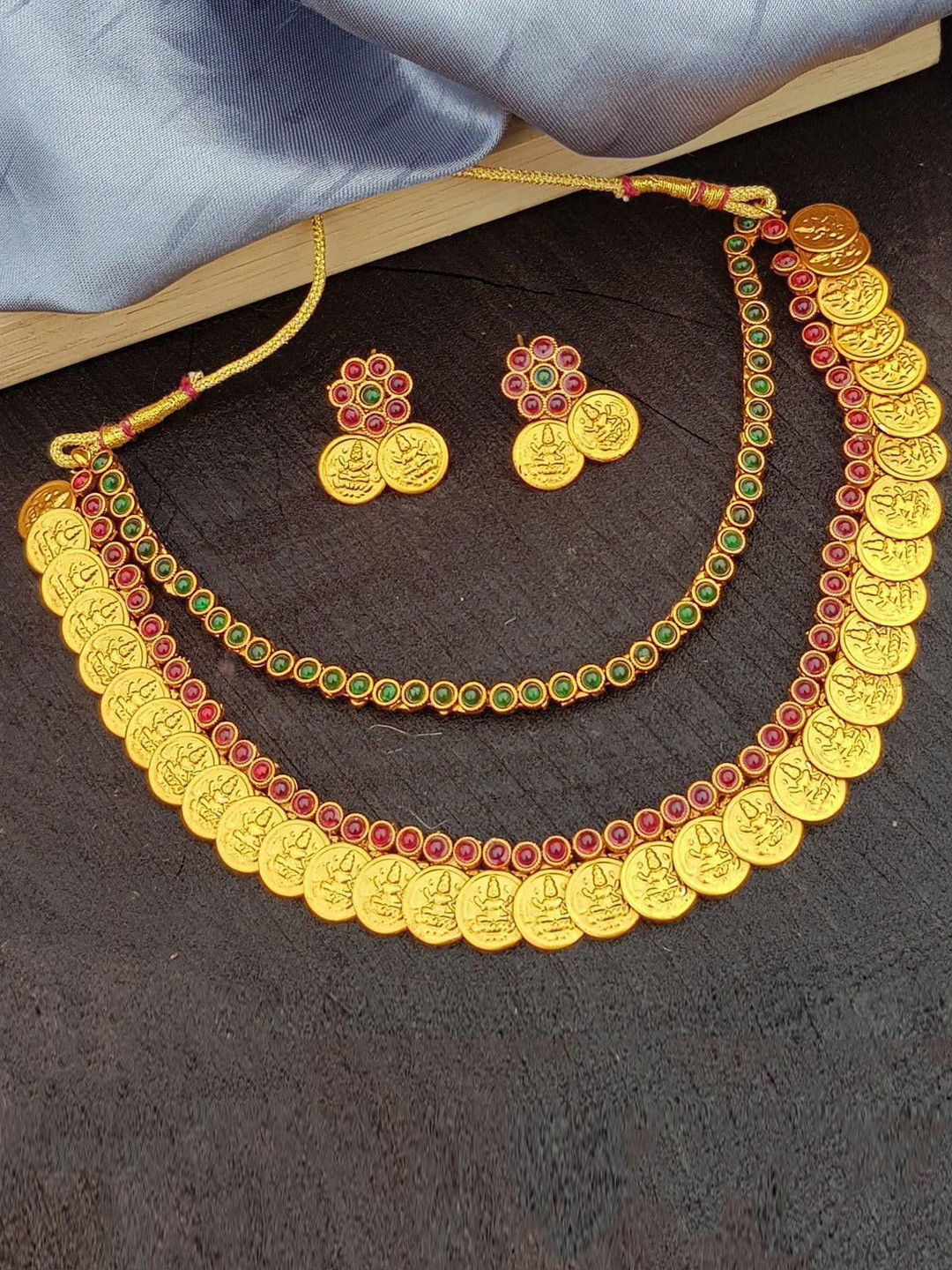 

GRIIHAM Gold Plated American Diamond Studded Temple Jewellery Set