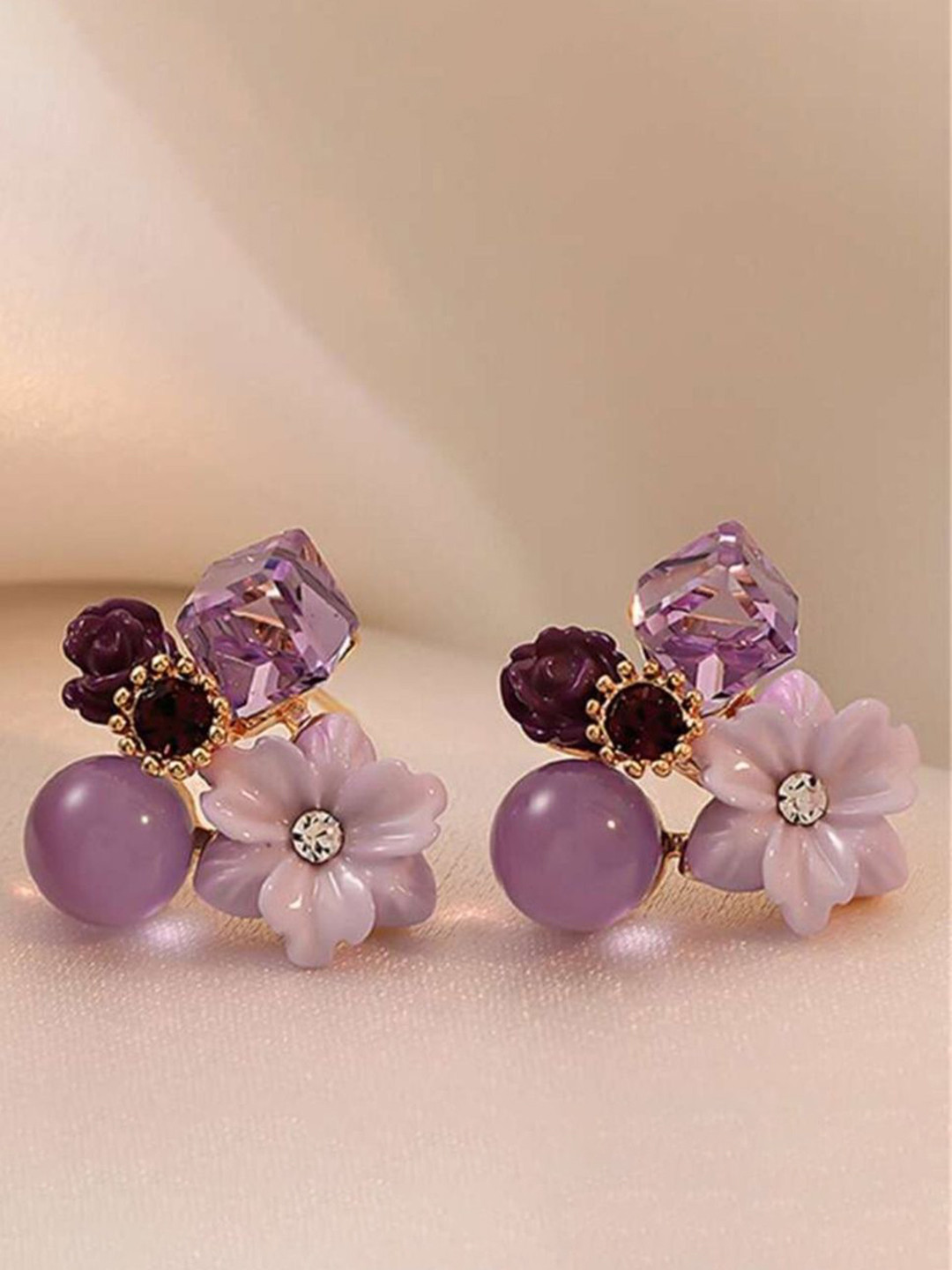 

Celestique Stainless Steel Contemporary Cubic Zirconia Studs, Purple