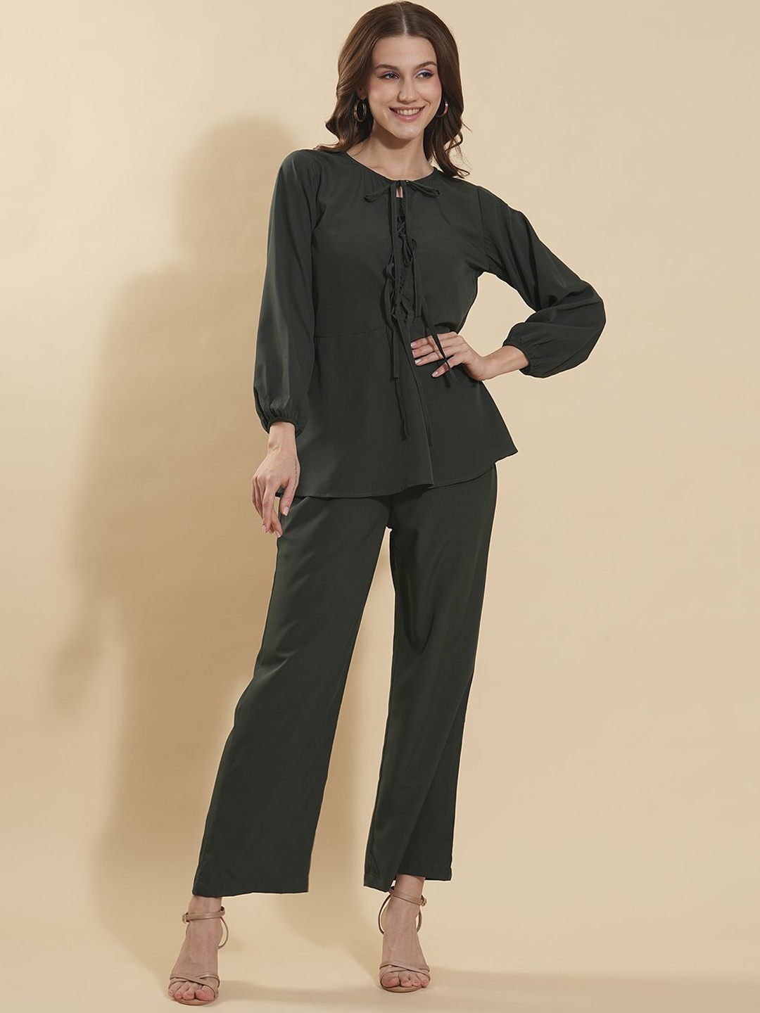 

Fashfun Round Neck Long Sleeves Top With Trouser, Teal