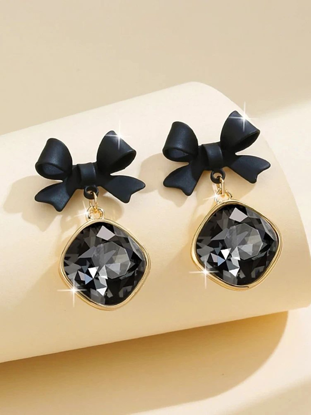 

Celestique Crystal Studded Contemporary Drop Earrings, Black