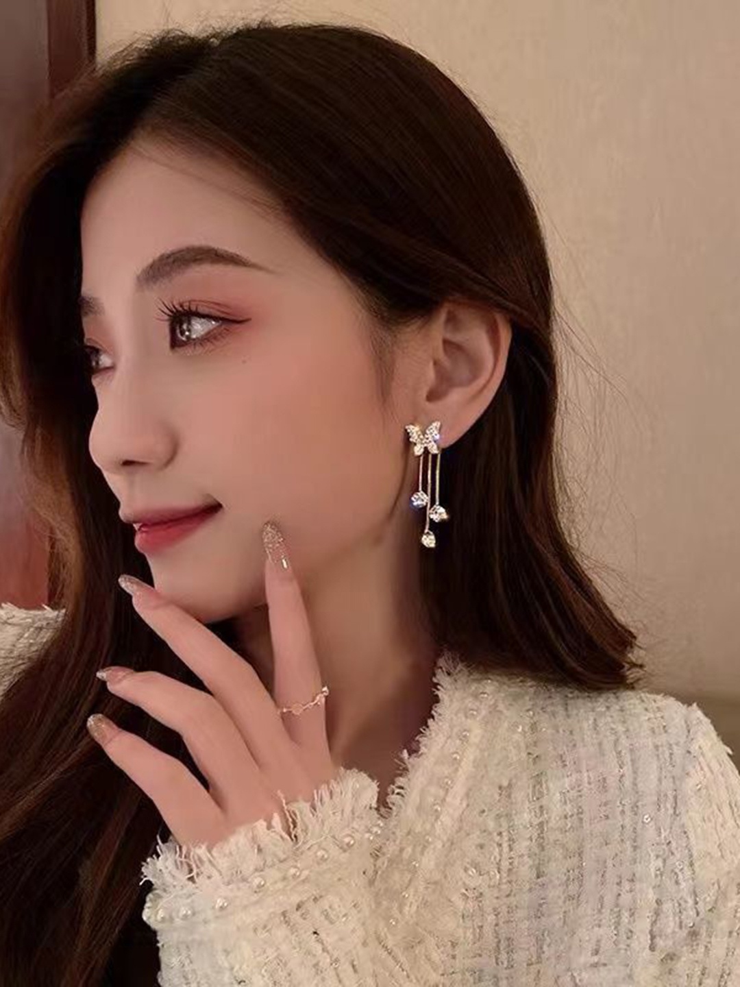 

Celestique Gold-Plated Stone Studded Contemporary Drop Earrings