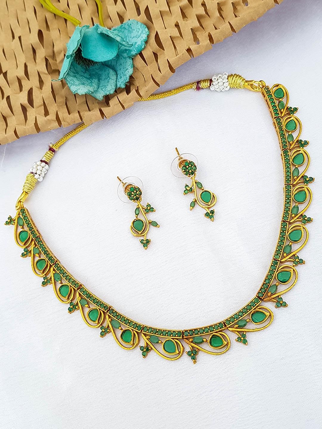 GRIIHAM Gold Plated American Diamond Studded Jewellery Set