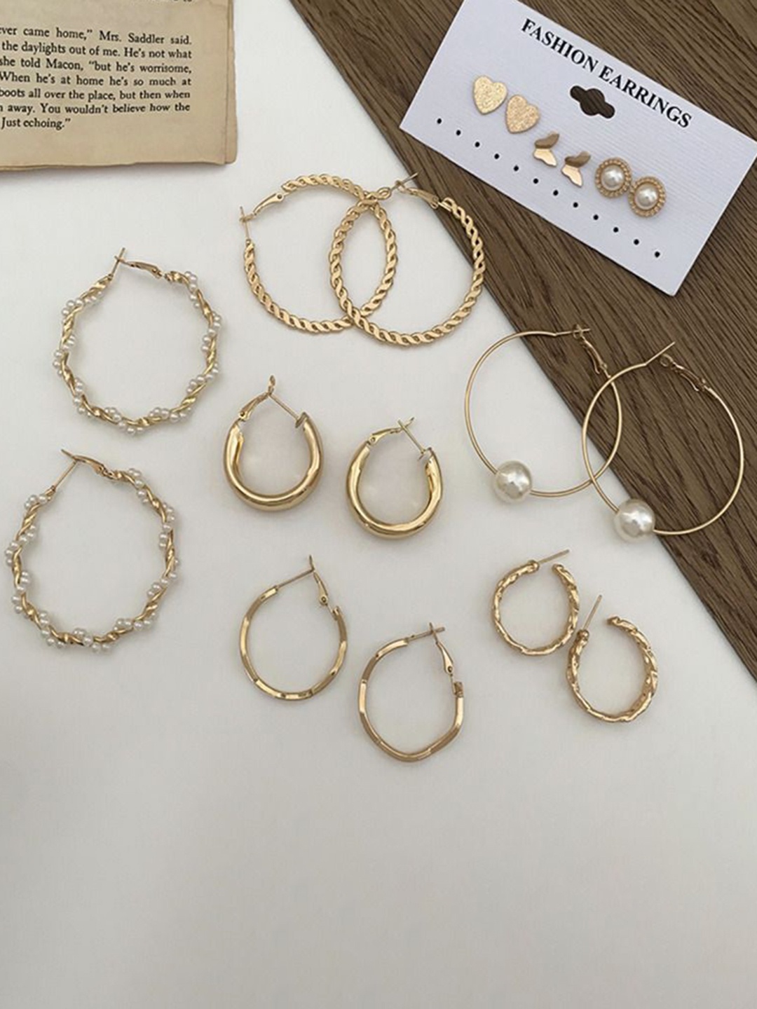 

Celestique Set Of 9 Contemporary Hoop Earrings, Gold