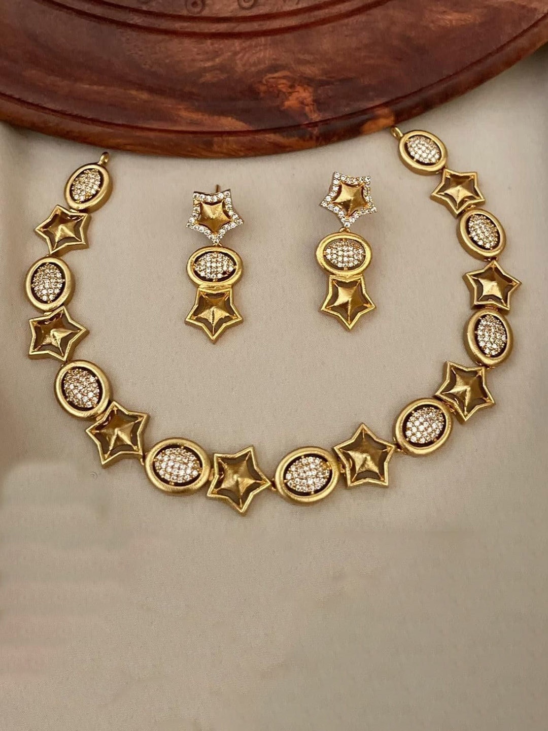 

GRIIHAM Gold Plated Cubic Zirconia Studded Jewellery Set
