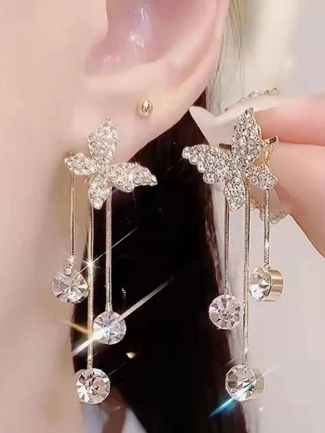 

Celestique Gold-Plated Contemporary Zircon Drop Earrings