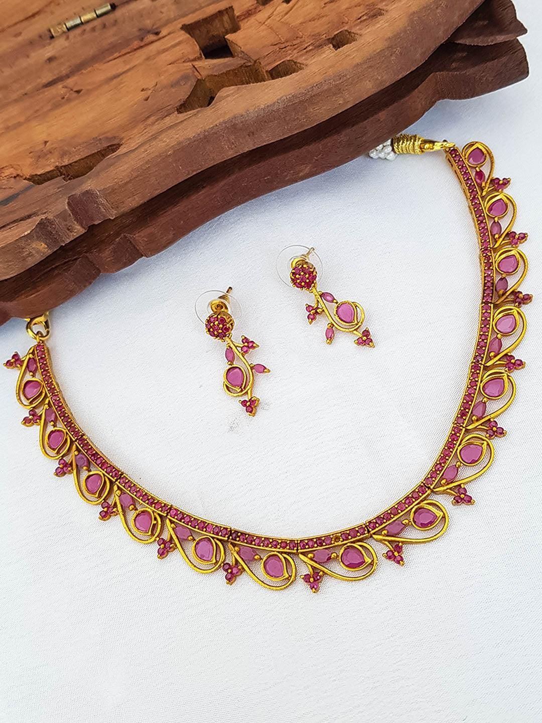 GRIIHAM Gold Plated Cubic Zirconia Studded Jewellery Set