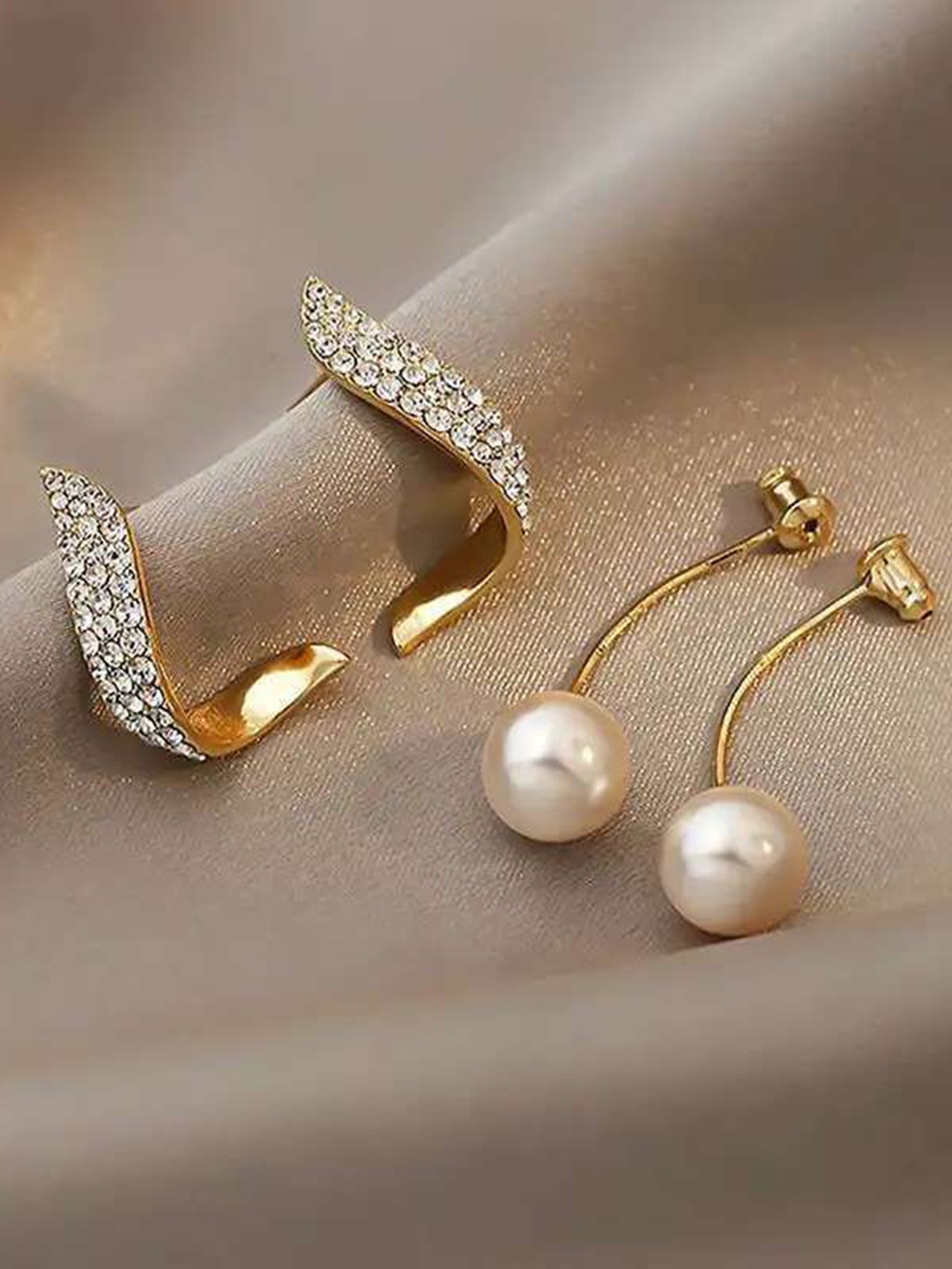 

Celestique Stone Studded Contemporary Drop Earrings, Gold
