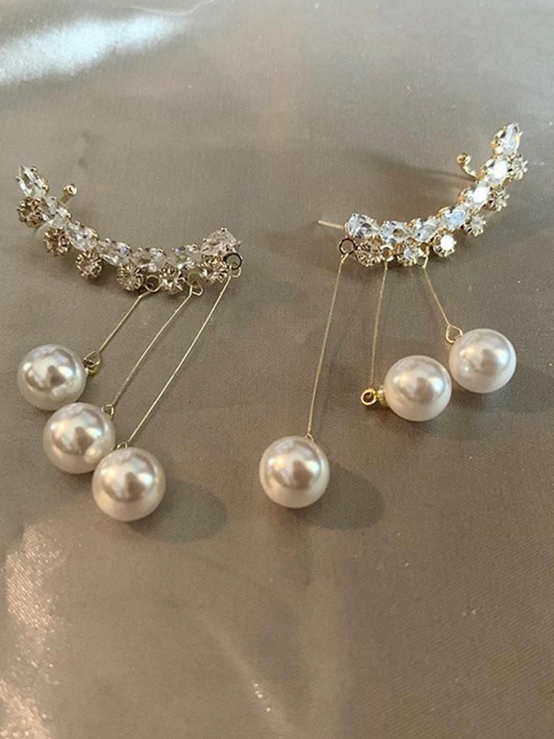 

Celestique Pearls Studded Contemporary Ear Cuff Earrings, White