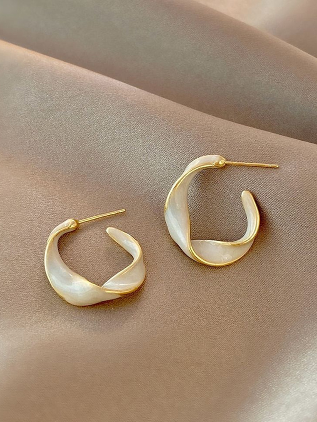 

Celestique Gold-Plated Contemporary Half Hoop Earrings, White
