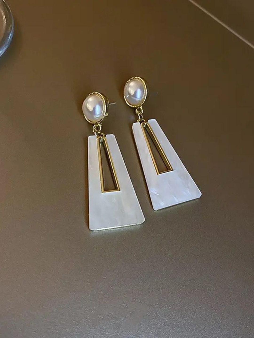 

Celestique Pearls Beaded Geometric Shaped Drop Earrings, White