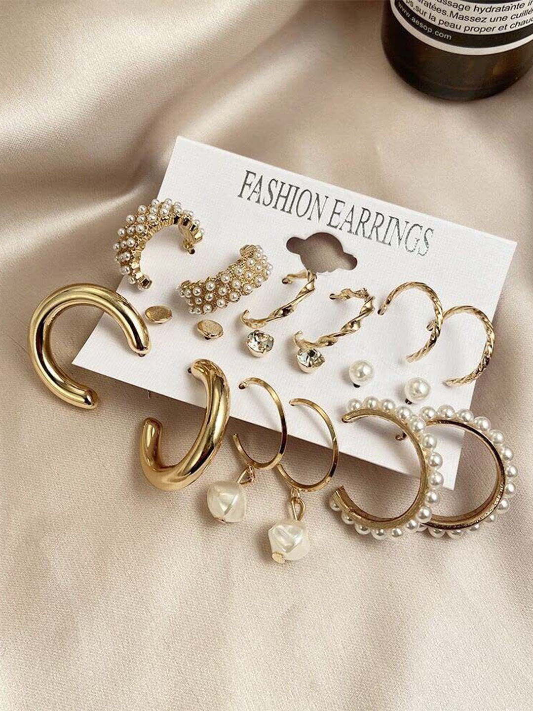 

Celestique Set Of 9 Gold-Plated Contemporary Studs