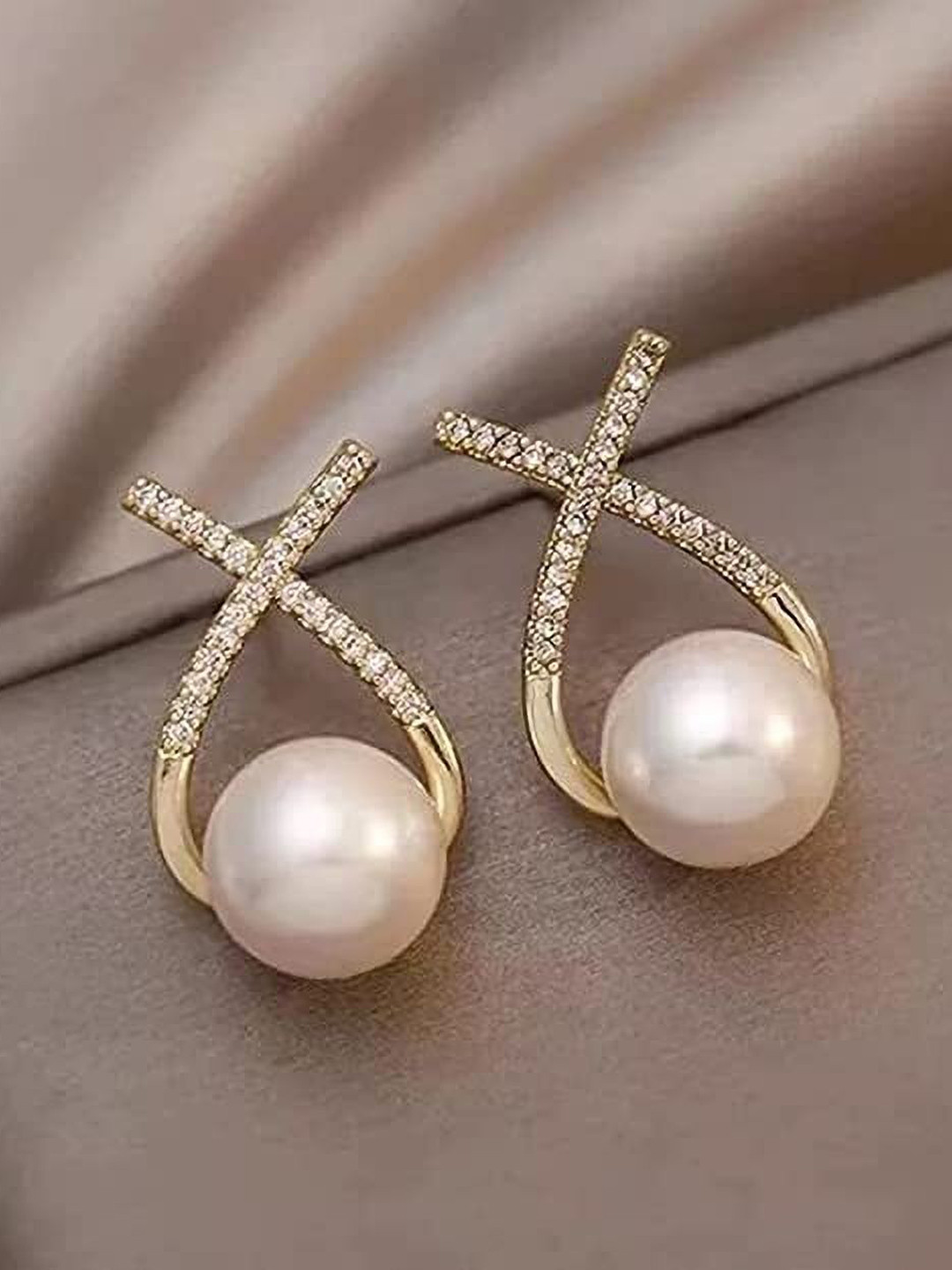 

Celestique Stone Studded Contemporary Studs, Gold