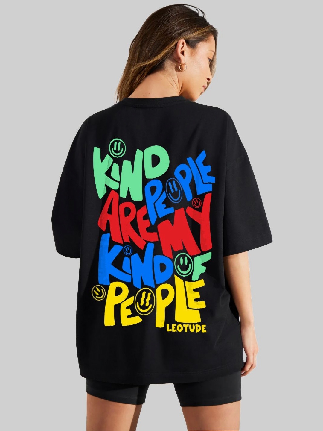

Leotude Women Typography Printed Round Neck Cotton Oversized T-shirt, Black