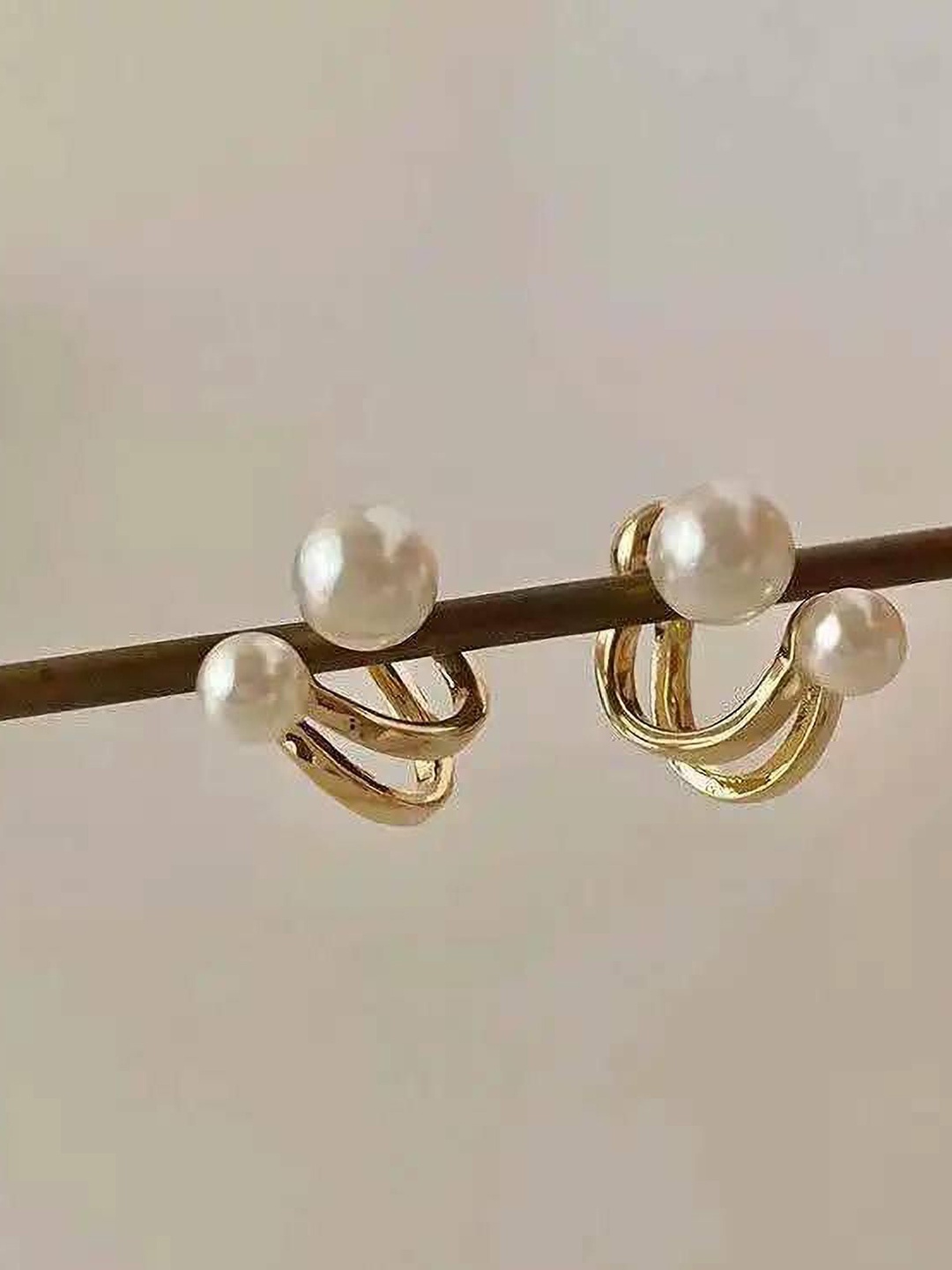 

Celestique Gold-Plated Contemporary Studs, White