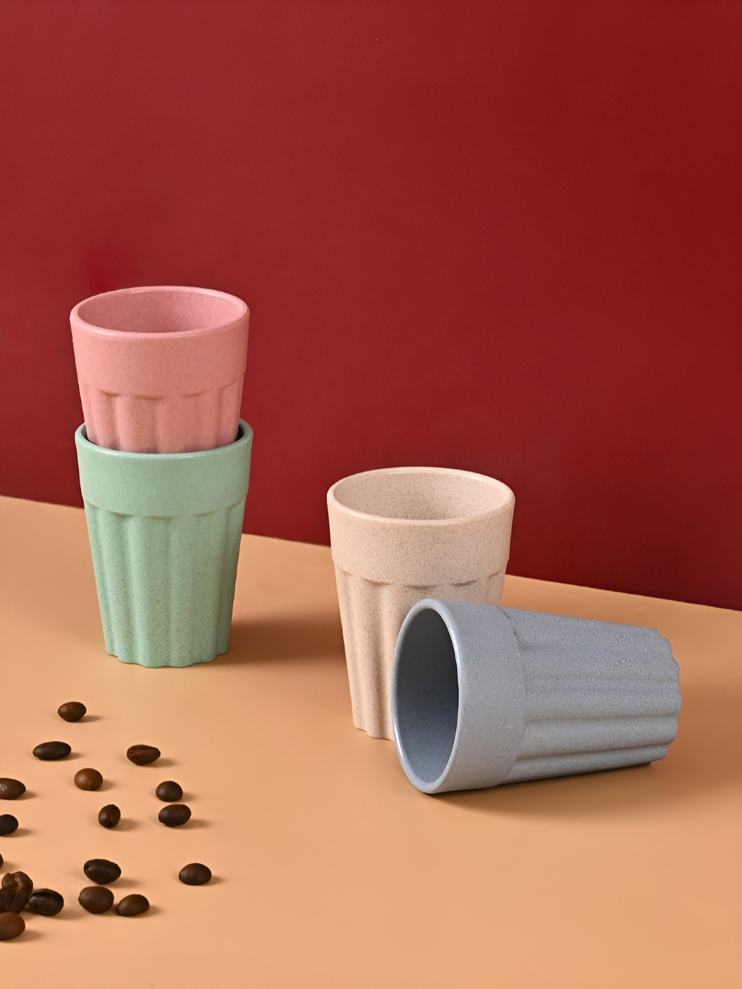 

eha Pink and Green 4 Pcs Textured Kulladhs Cups 100 ml each