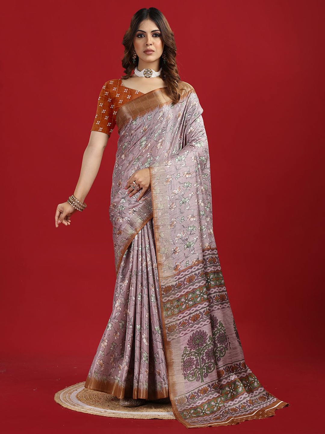 

NIRMAL CREATION Floral Printed Saree With Blouse Piece, Maroon