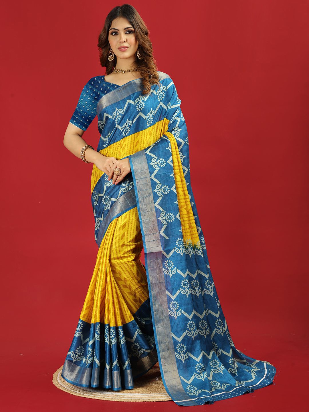 

NIRMAL CREATION Floral Printed Zari Saree, Yellow