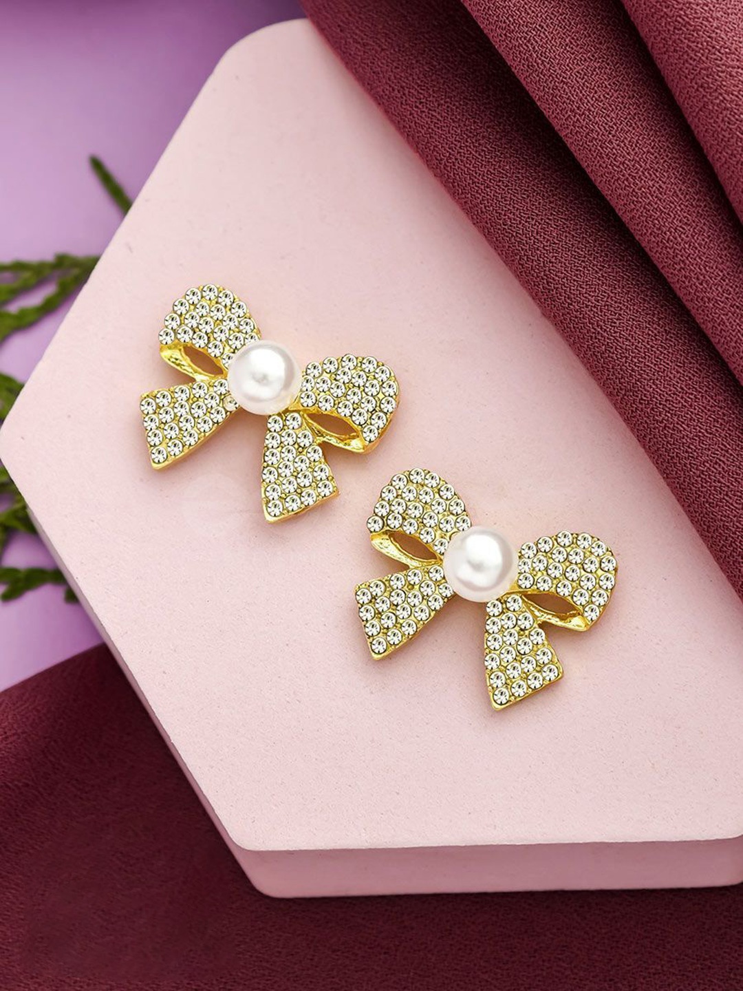 

Celestique Gold-Plated Contemporary Studs Earrings