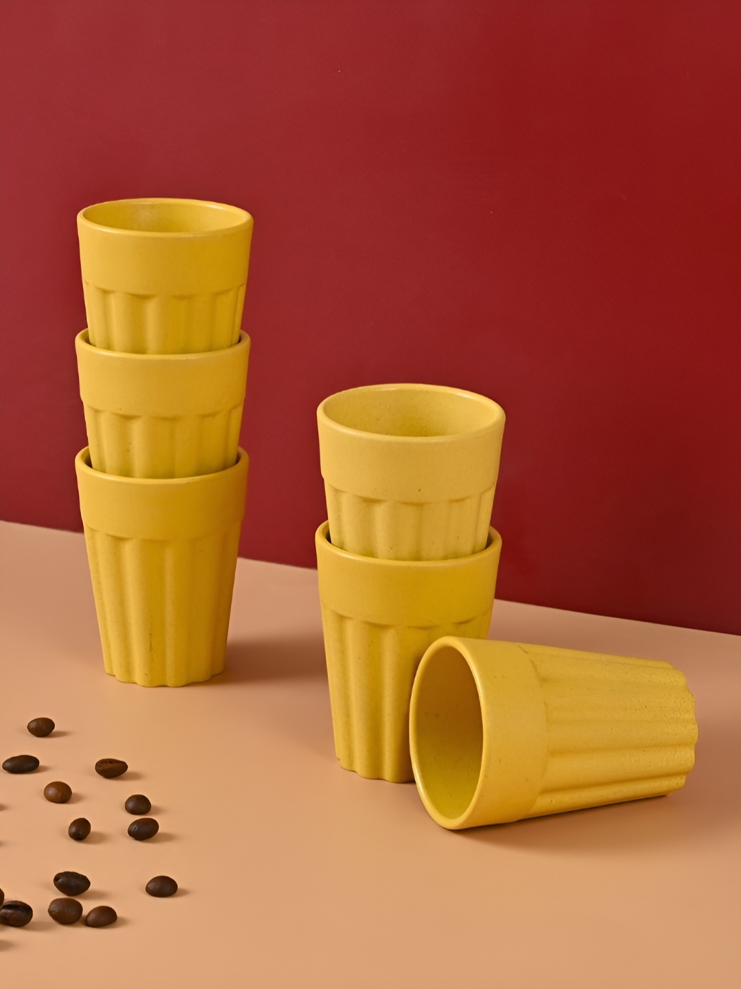 

eha Yellow 6 Pieces Textured Kulladhs 100 ml each