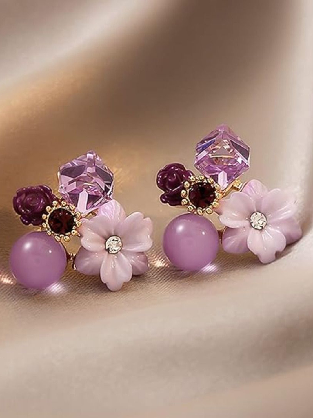 

Celestique Floral Cubic Zirconia Studs, Purple