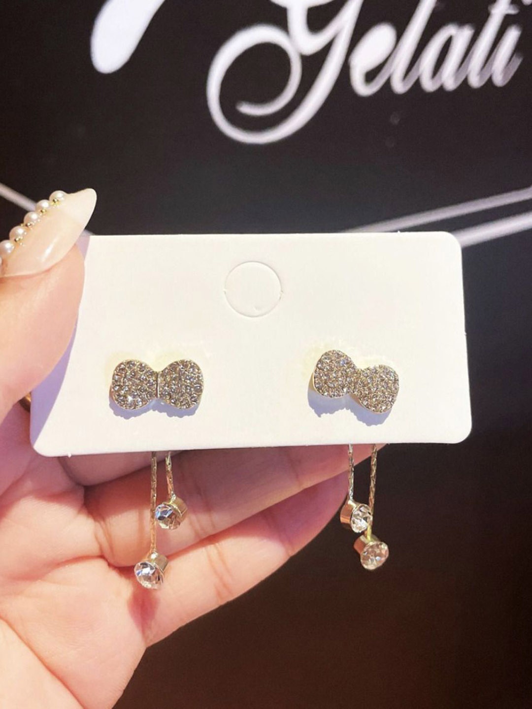

Celestique Gold-Plated Stone Studded Contemporary Drop Earrings