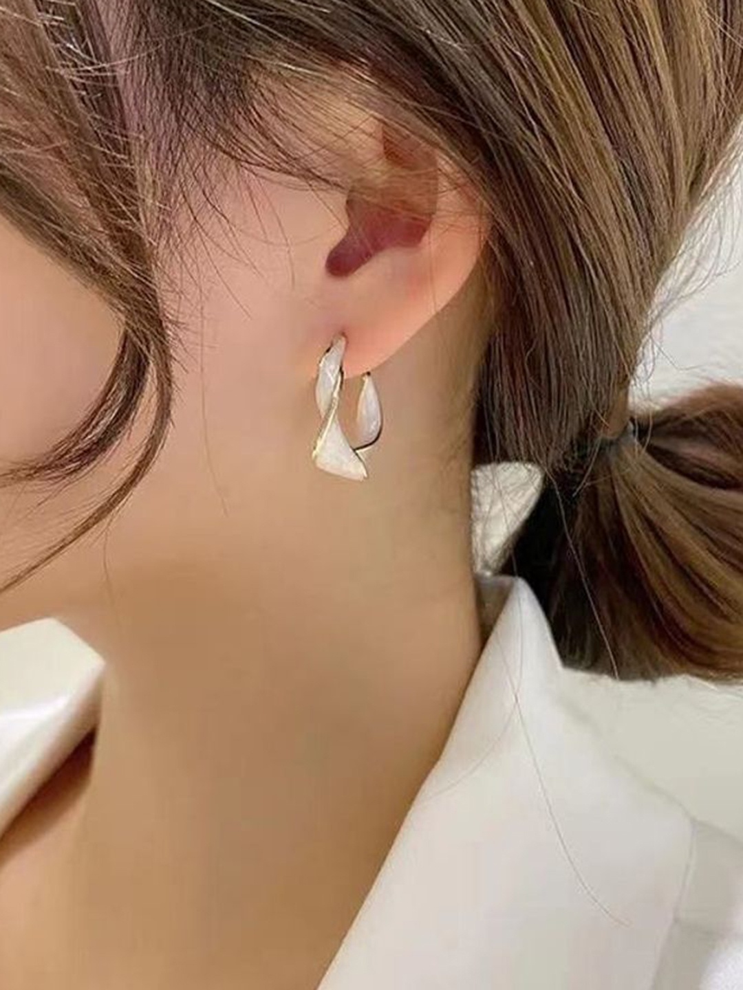 

Celestique Twisted Shaped Hoop Earrings, White