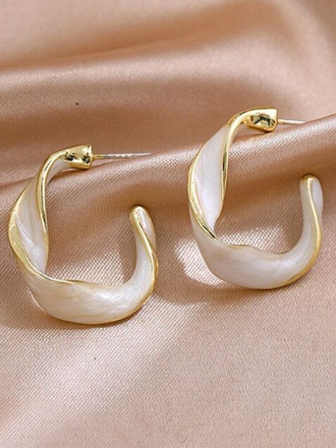 

Celestique Gold-Plated Contemporary Half Hoop Earrings, White