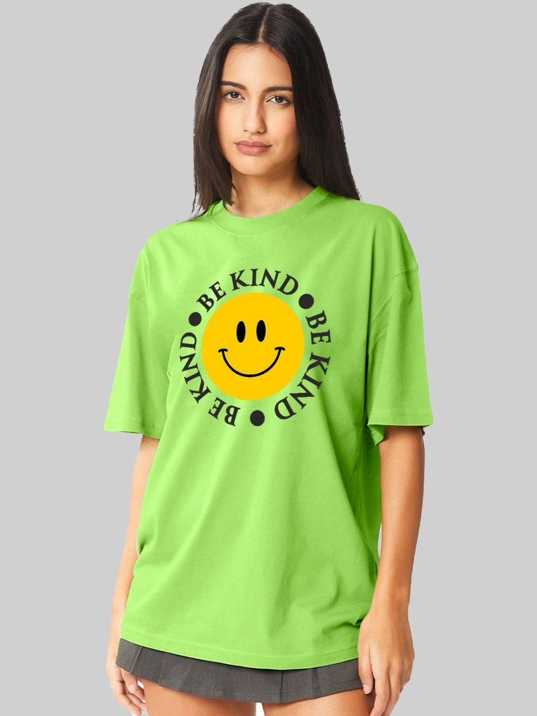 Leotude Women Graphic Printed Round Neck Cotton Oversized T-shirt, Green
