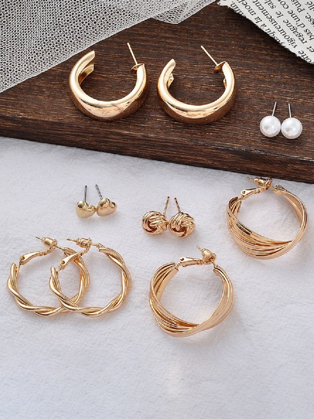

Celestique Set Of 6 Gold-Plated Circular Beaded Studs & Hoop Earrings