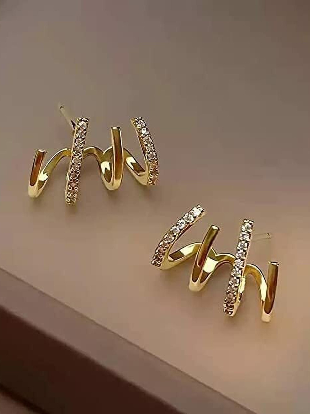 

Celestique Gold-Plated Contemporary Stainless Steel Stone Studded Studs