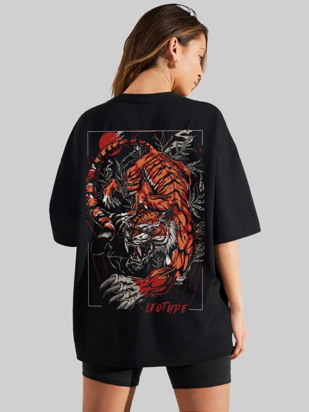 

Leotude Women Graphic Printed Round Neck Cotton Oversized T-shirt, Black